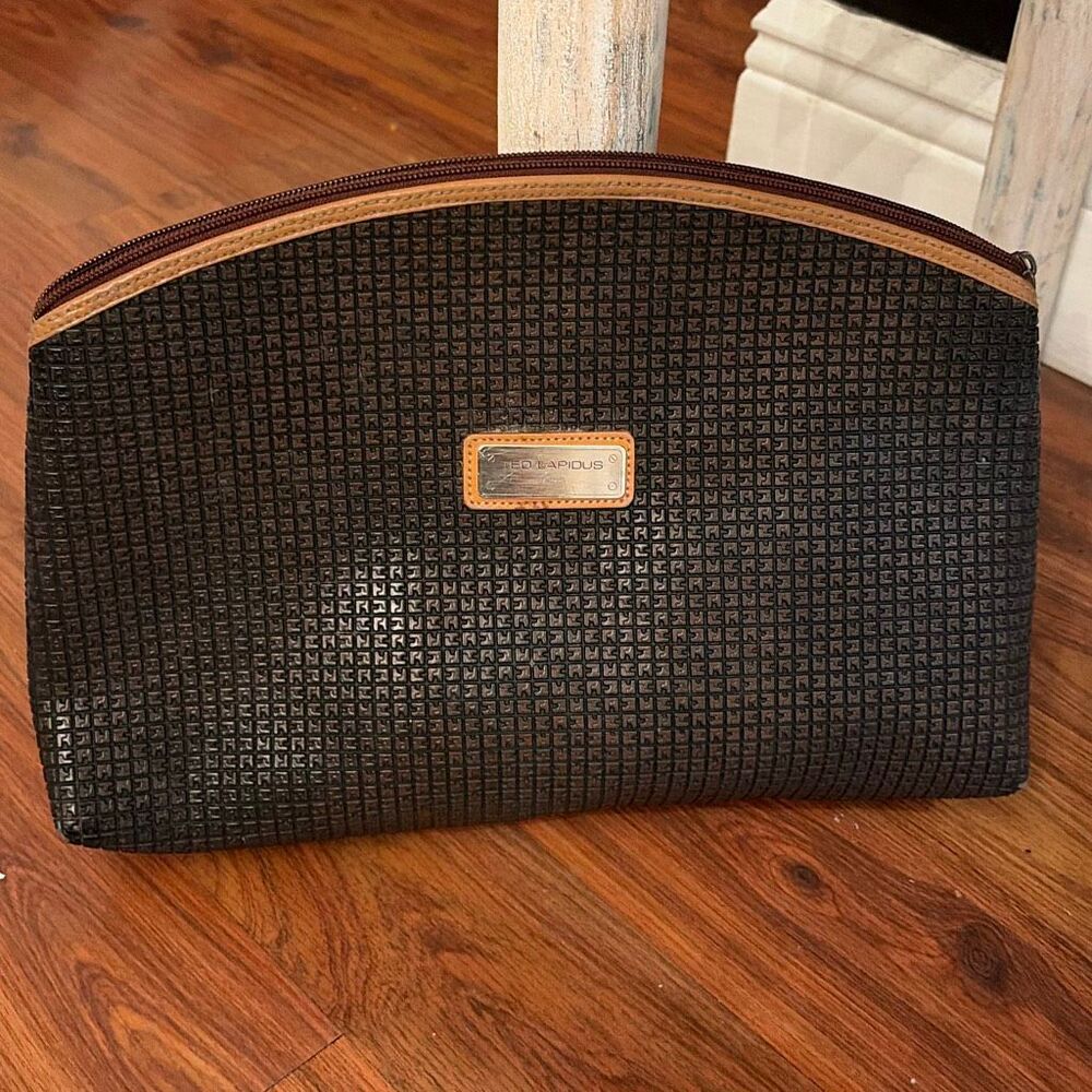 Vintage Ted Lapidus brown logo bag clutch large